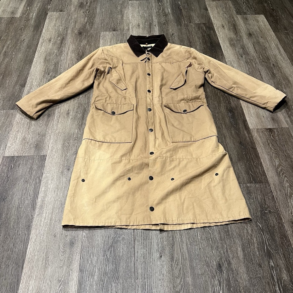 VTG J. Peterman Co. Coat Large Horseman's Canvas Duster Rancher Corduroy Collar